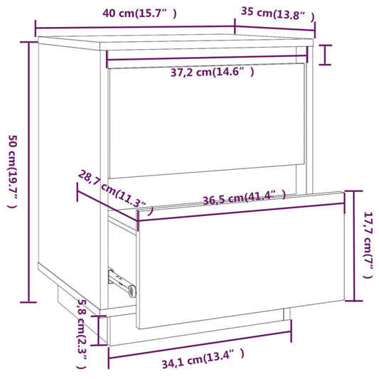 Nattbord hvit 40x35x50 heltre furu