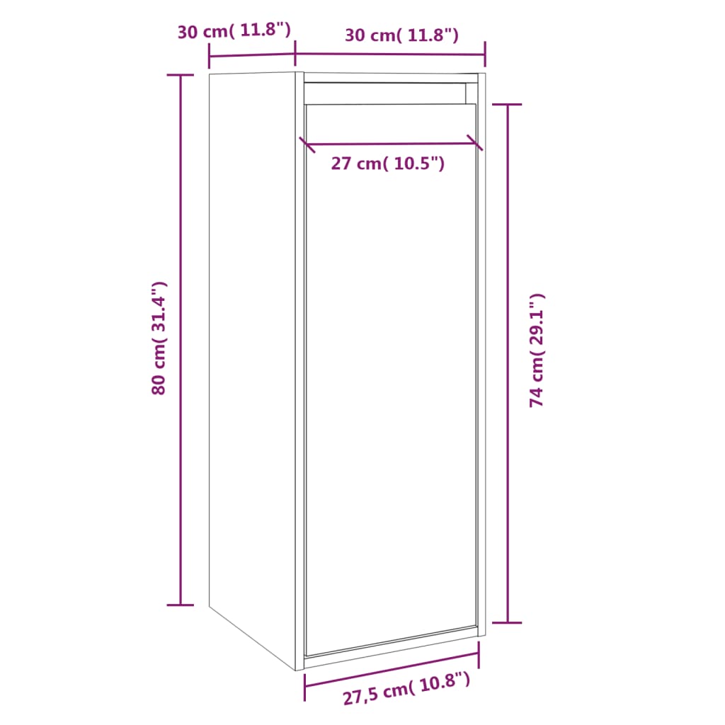 Veggskap svart 30x30x80 cm heltre furu