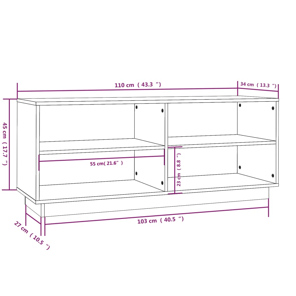 Skohylle 110x34x45 cm heltre furu