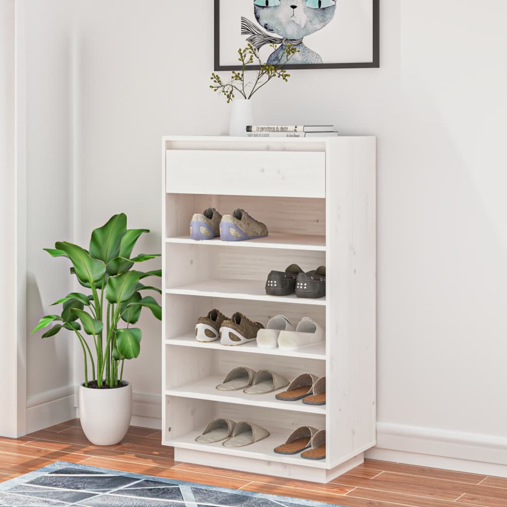 Skoskap hvit 60x34x105 cm heltre furu