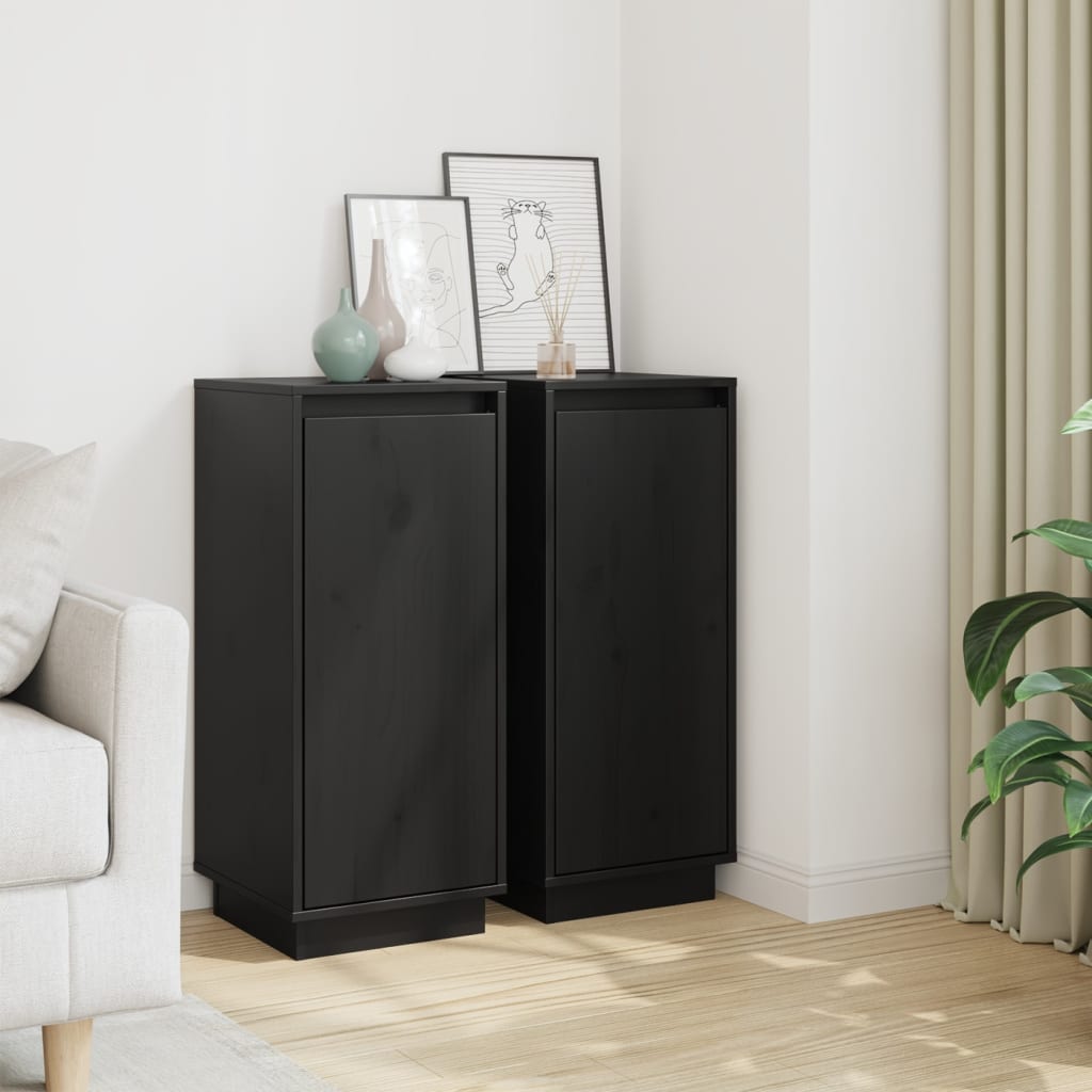 Skjenker 2 stk svart 31,5x34x75 cm heltre furu