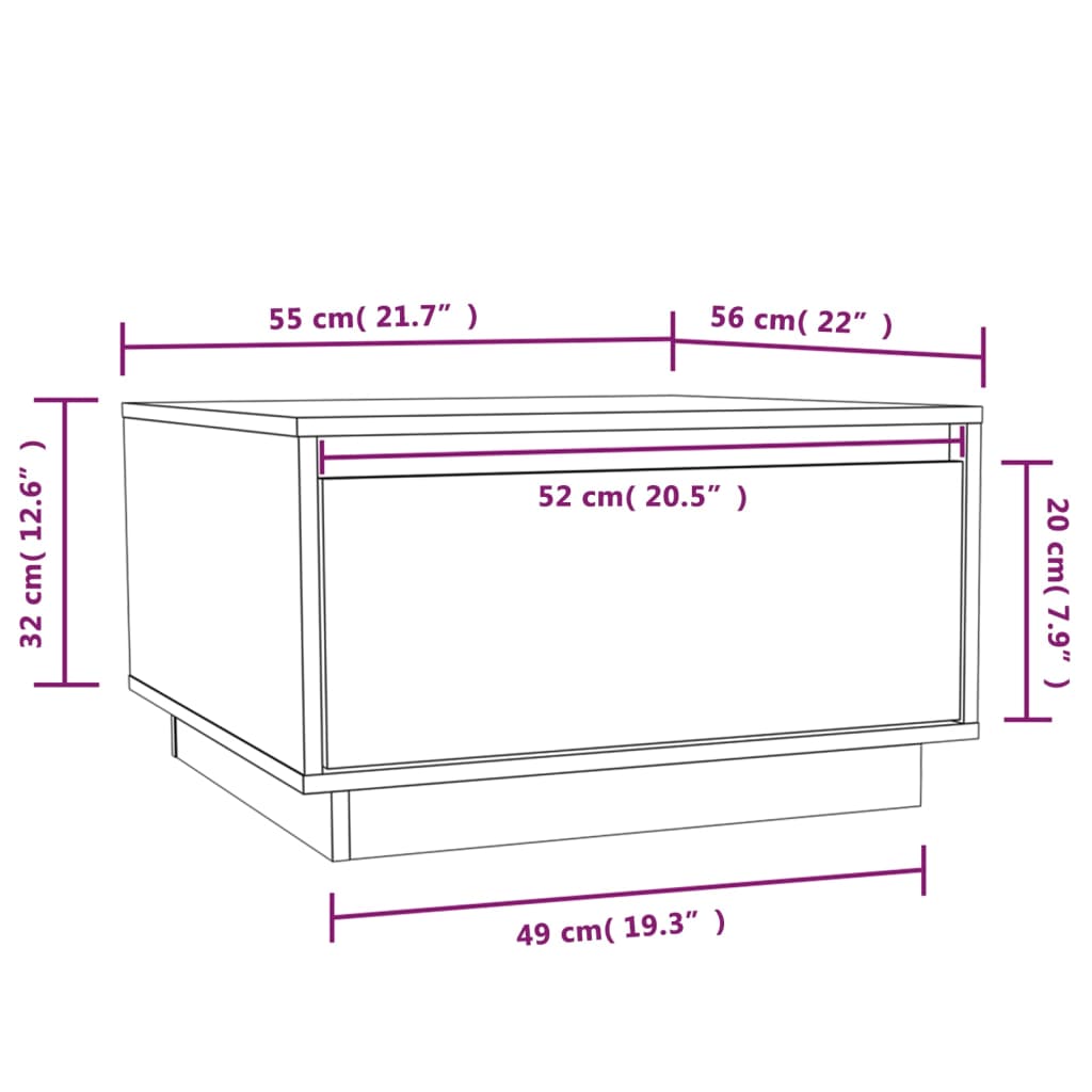 Salongbord svart 55x56x32 cm heltre furu