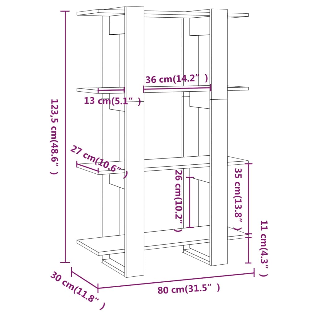 Bokhylle/romdeler sonoma eik 80x30x123,5 cm
