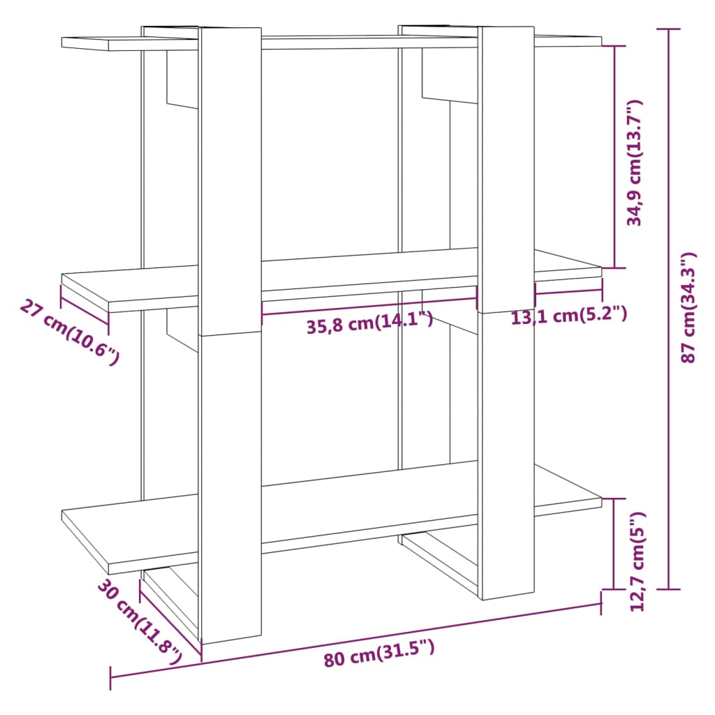 Bokhylle/romdeler svart 80x30x87 cm
