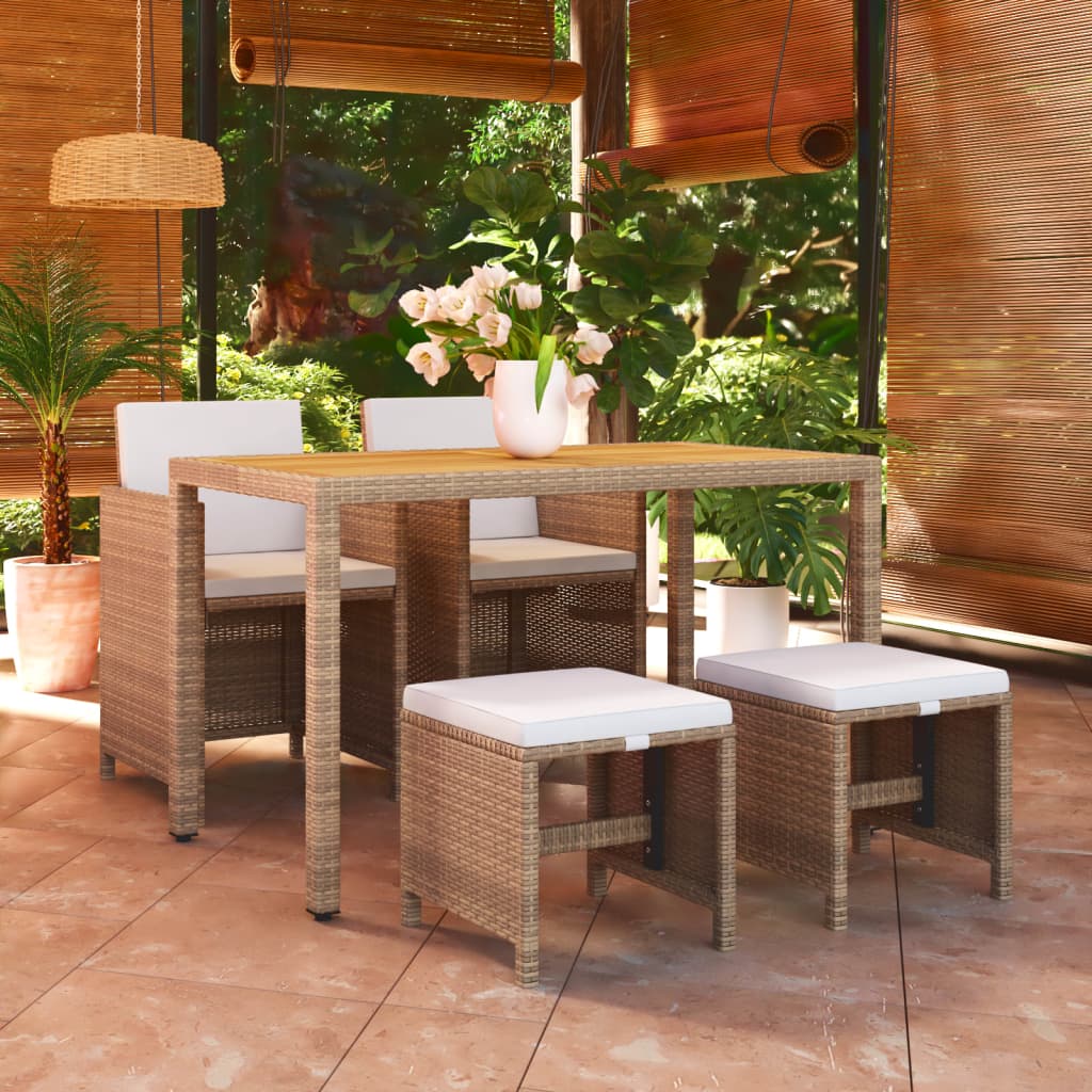 Hagespisegruppe med puter 5 deler polyrotting beige vidaXL