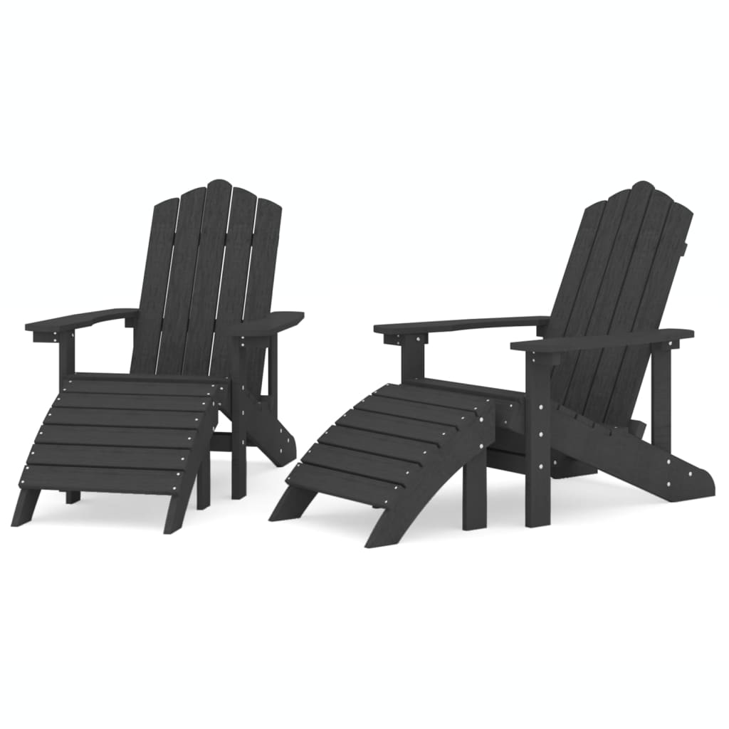 Adirondack hagestoler med fotstøtte 2 stk HDPE antrasitt vidaXL