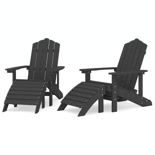 Adirondack hagestoler med fotstøtte 2 stk HDPE antrasitt vidaXL