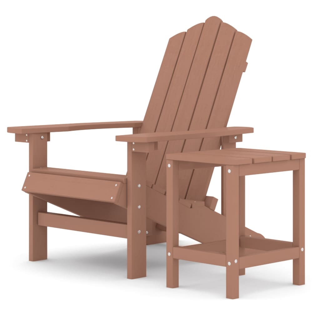 Adirondack hagestol med bord HDPE brun vidaXL