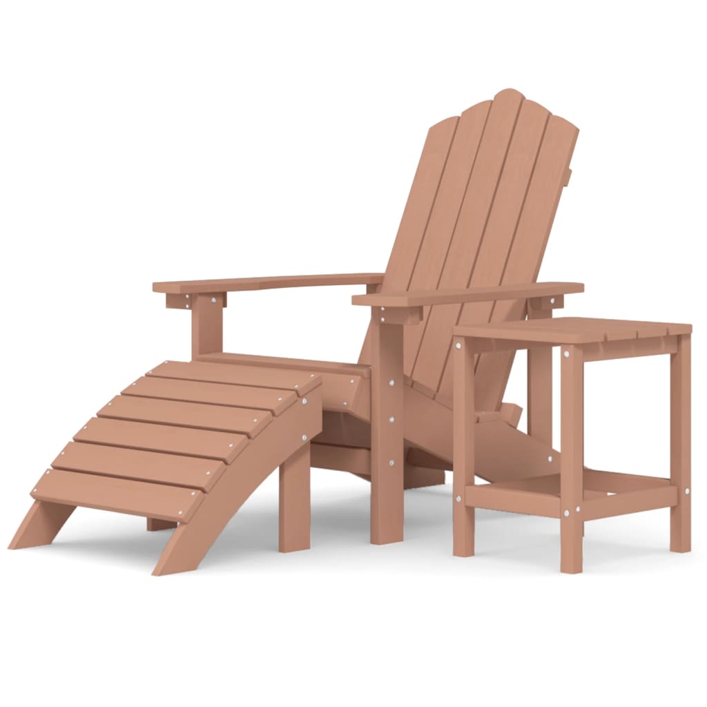 Adirondack hagestol med fotstøtte og bord HDPE brun vidaXL