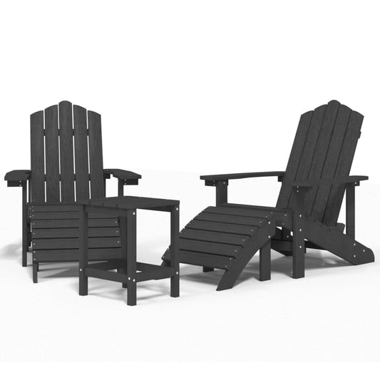 Adirondack hagestoler med fotstøtte og bord HDPE antrasitt vidaXL