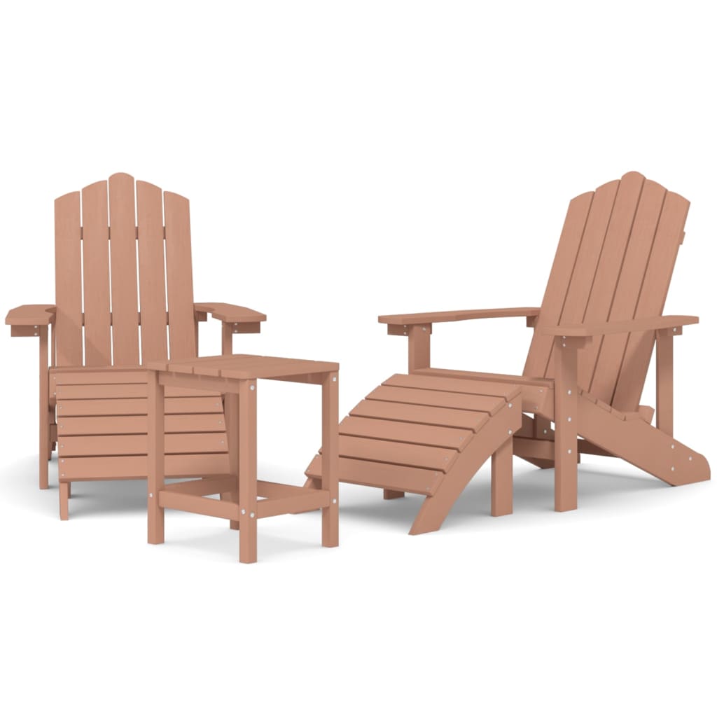 Adirondack hagestoler med fotstøtte og bord HDPE brun vidaXL