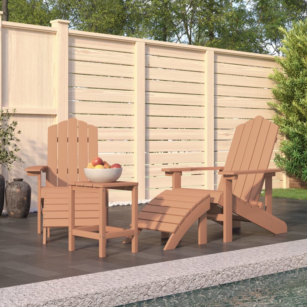 Adirondack hagestoler med fotstøtte og bord HDPE brun vidaXL