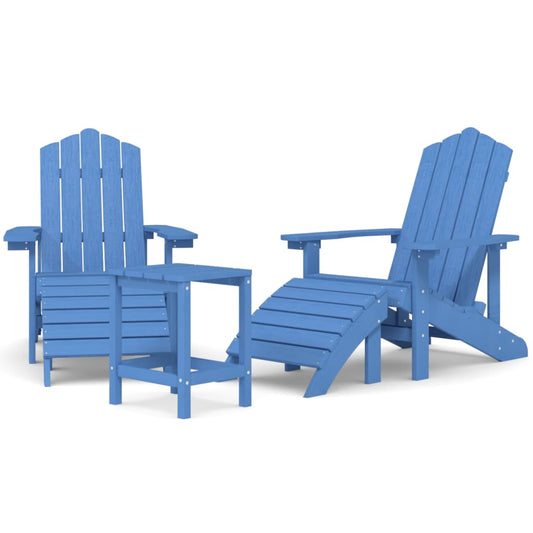 Adirondack hagestoler med fotstøtte og bord HDPE havblå vidaXL