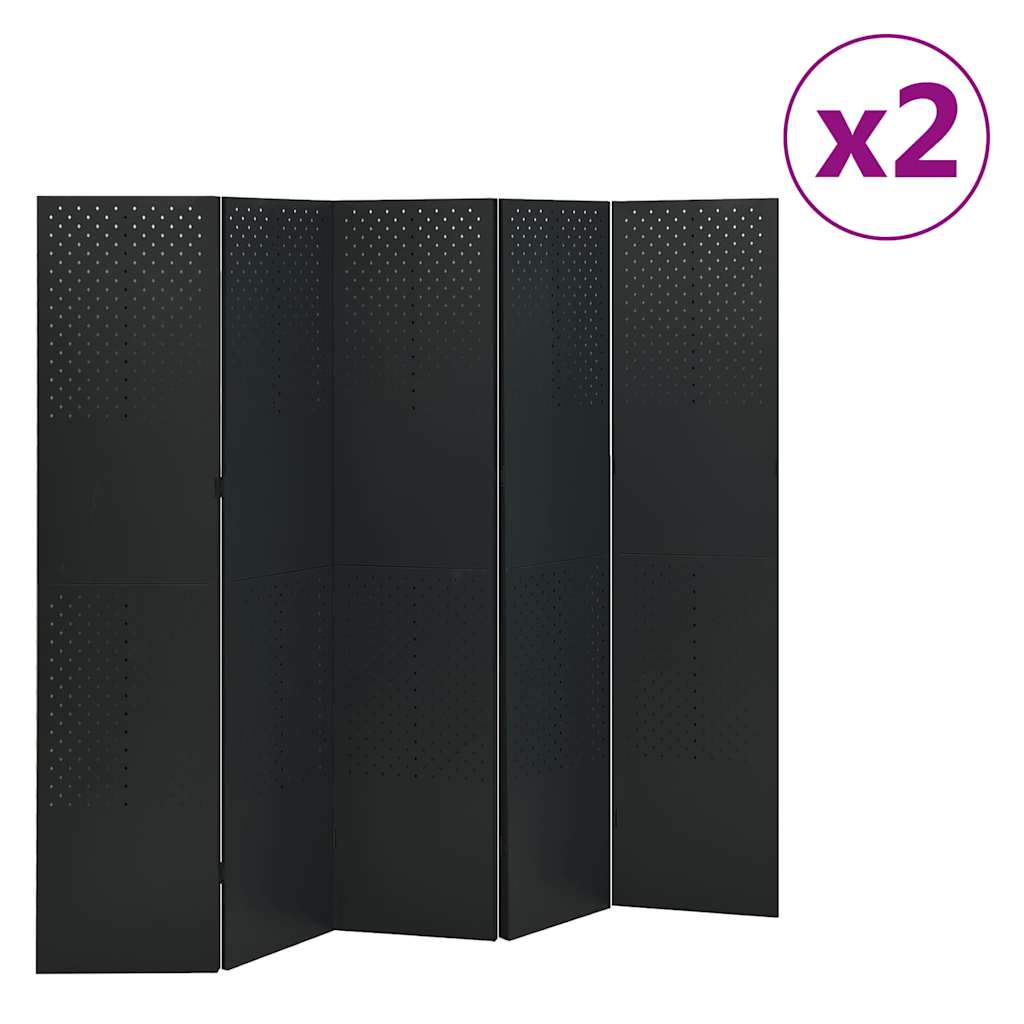 Romdeler 4 paneler 2 stk svart 200x180 cm stål