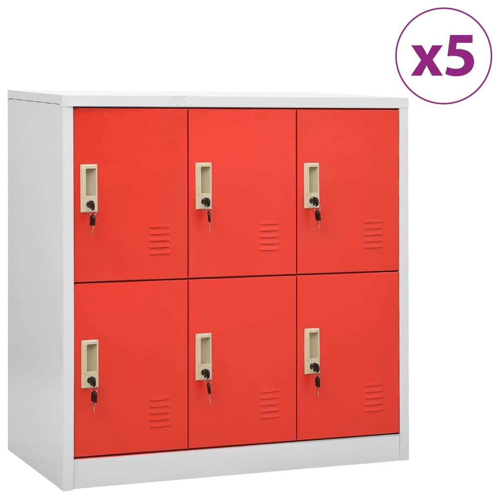 Oppbevaringsskap 5 stk lysegrå og rød 90x45x92,5 cm stål