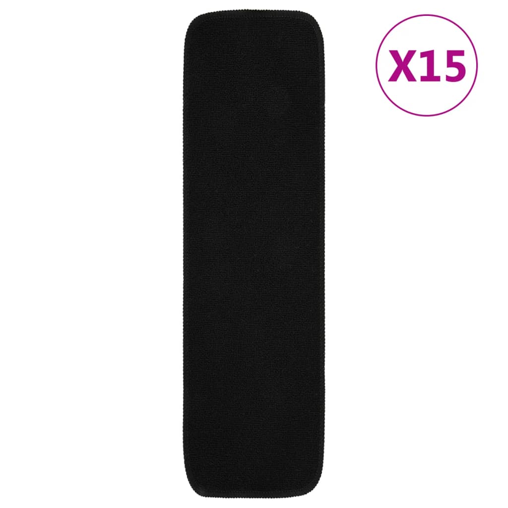 Sklisikre trappematter 15 stk 75x20 cm svart rektangulær