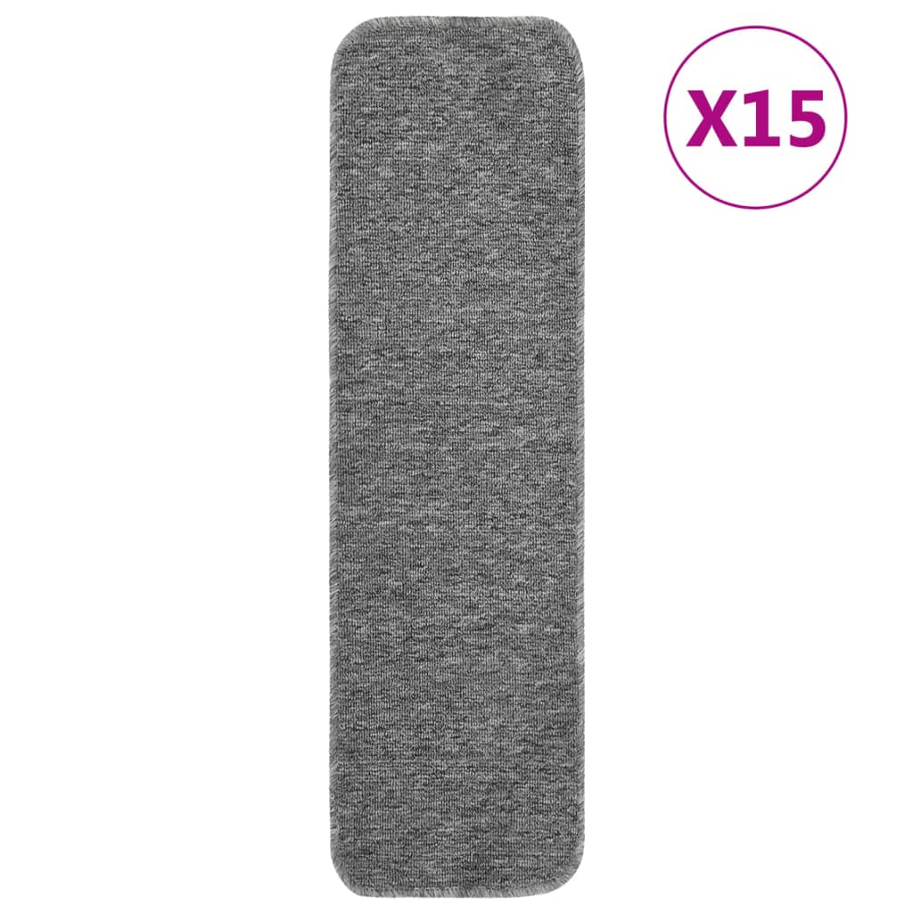 Sklisikre trappematter 15 stk 75x20 cm grå rektangulær