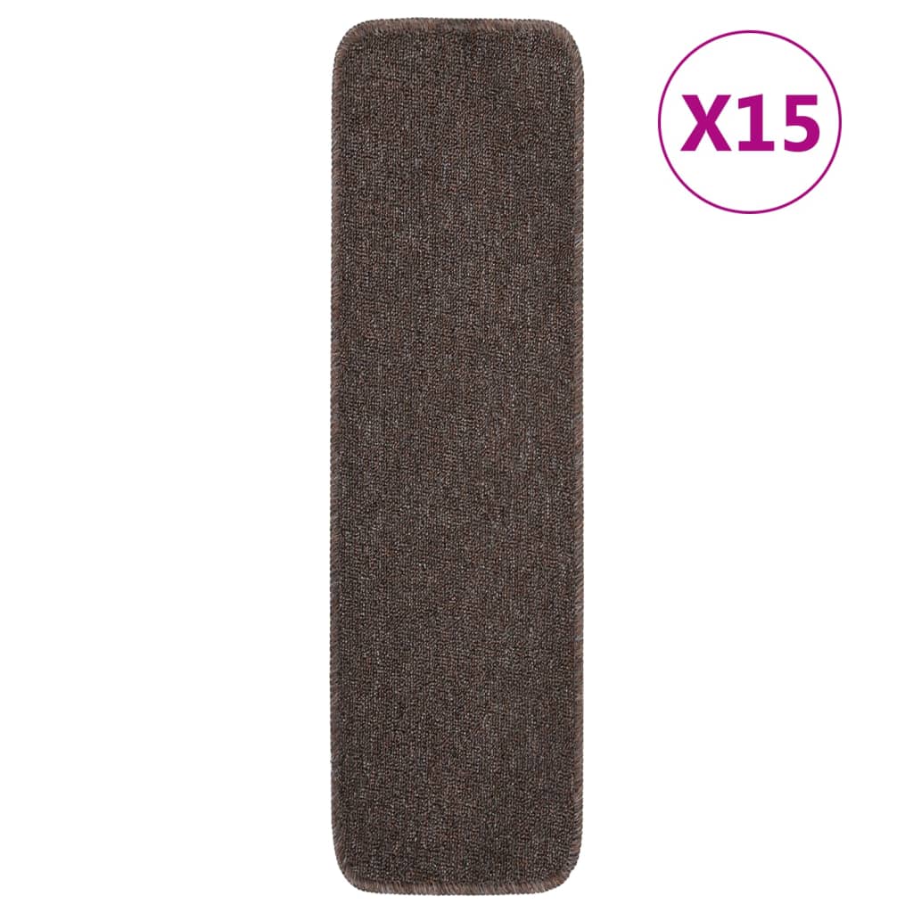 Sklisikre trappematter 15 stk 75x20 cm brun rektangulær