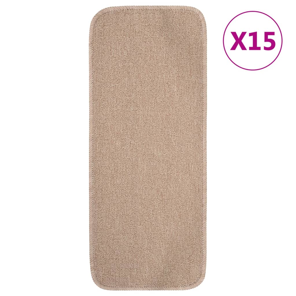 Sklisikre trappematter 15 stk 60x25 cm beige rektangulær