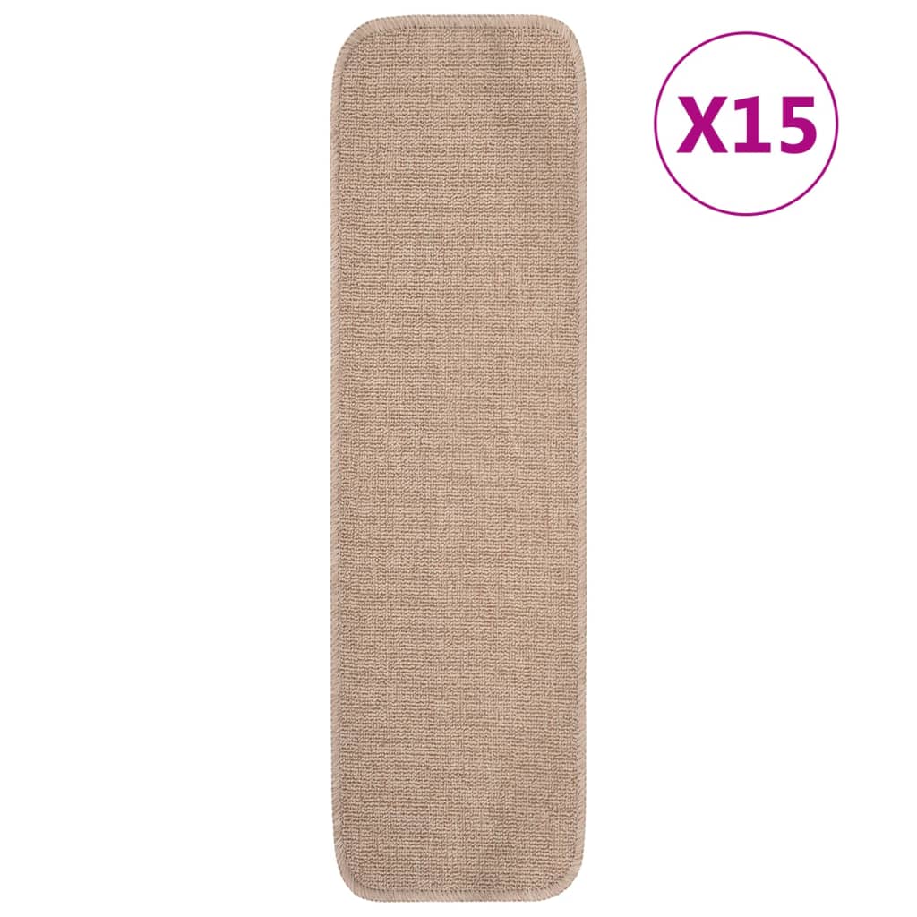 Sklisikre trappematter 15 stk 75x20 cm beige rektangulær