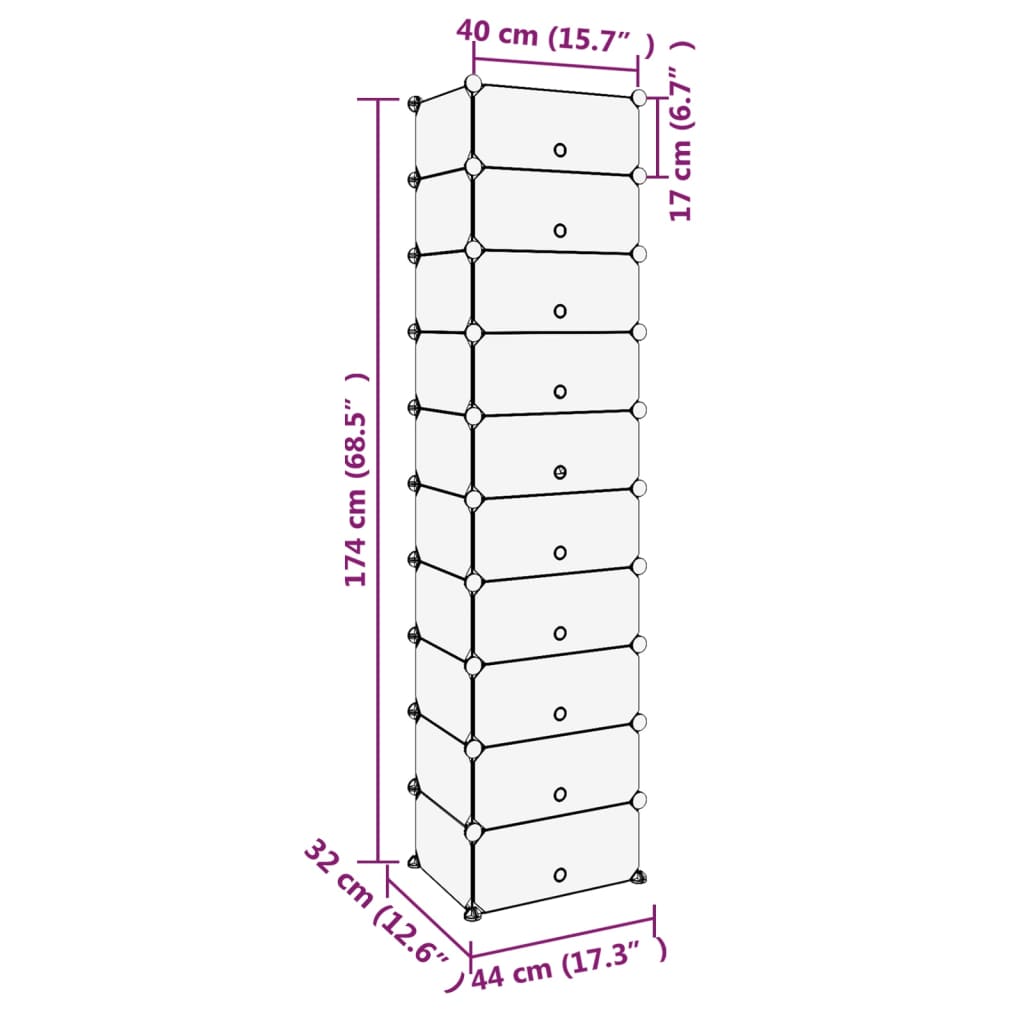 Skostativ svart 44x32x174 cm PP