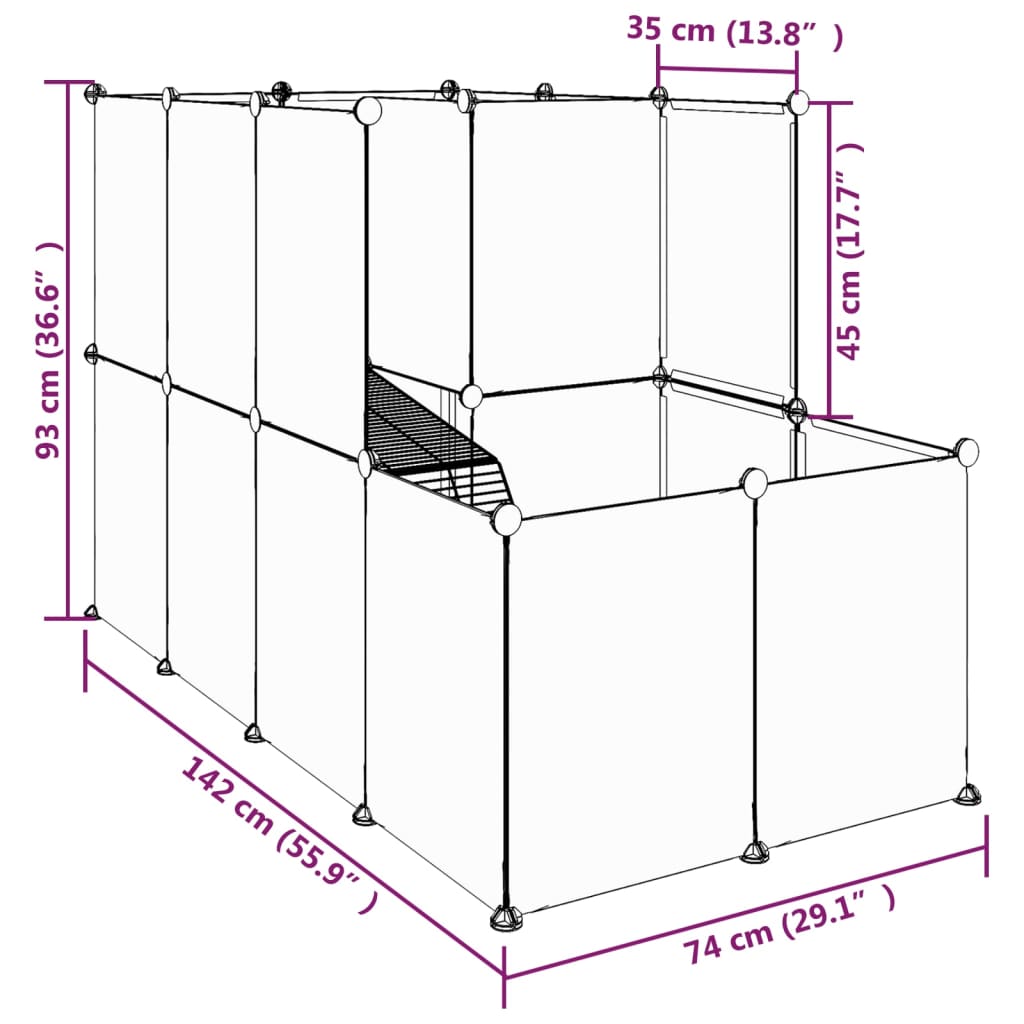 Smådyrbur svart 142x74x93 cm PP og stål