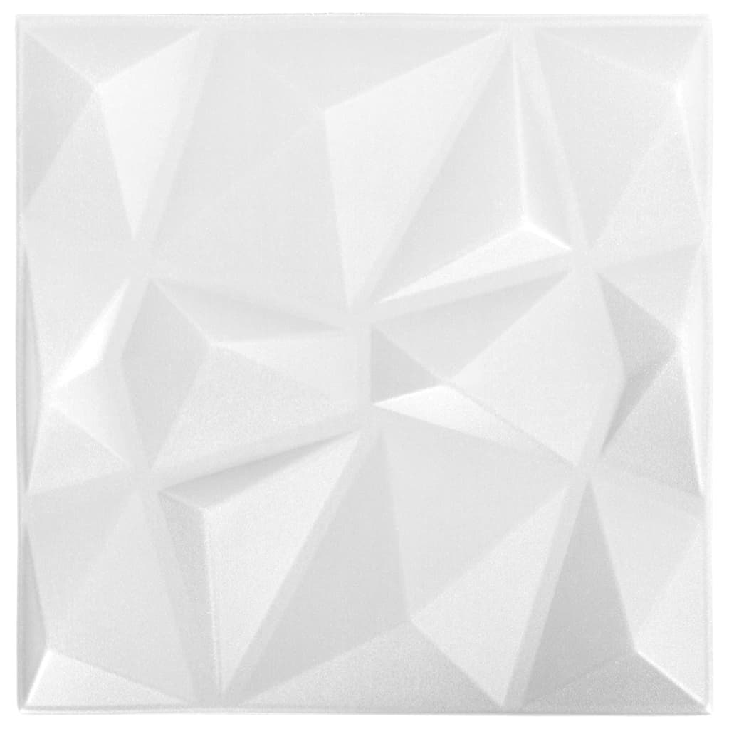 3D-veggpaneler 48 stk 50x50 cm diamant hvit 12 m²