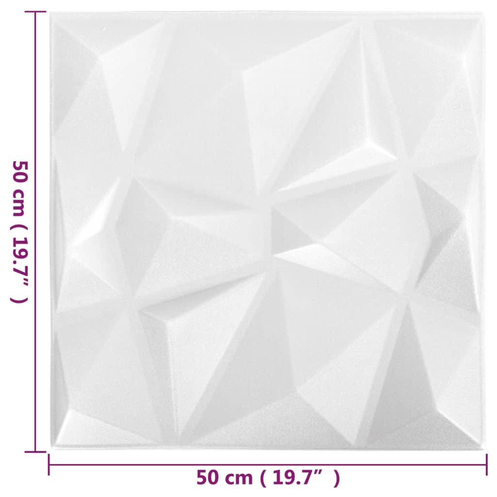 3D-veggpaneler 48 stk 50x50 cm diamant hvit 12 m²