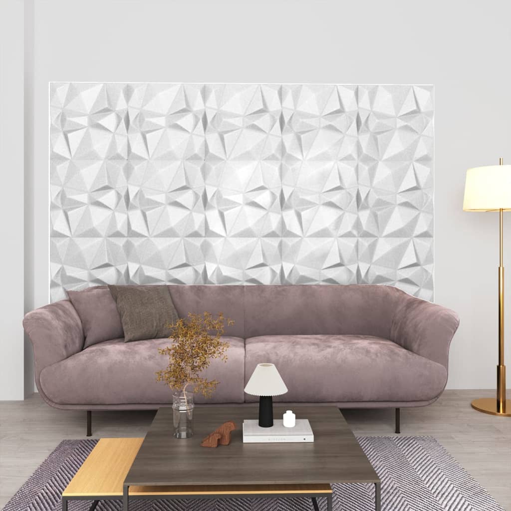 3D-veggpaneler 48 stk 50x50 cm diamant hvit 12 m²