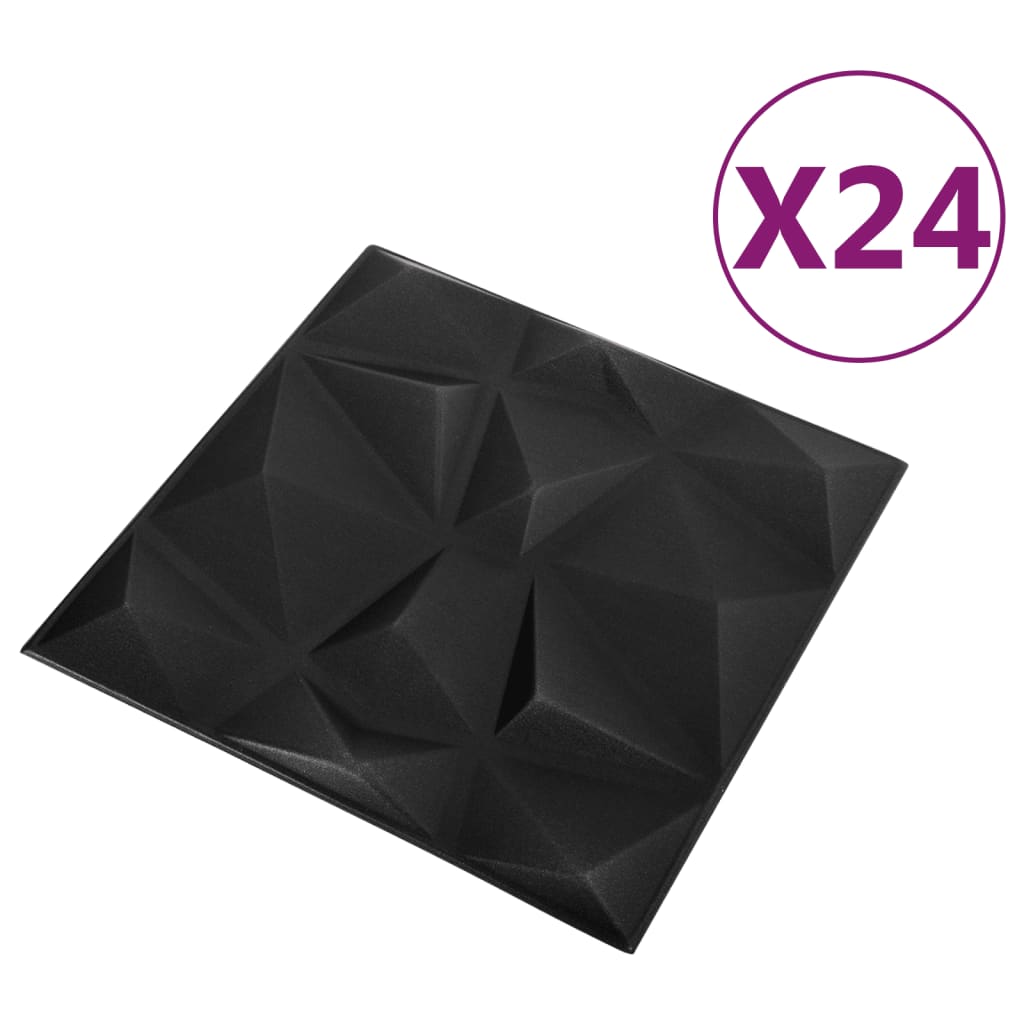3D-veggpaneler 24 stk 50x50 cm diamant svart 6 m²
