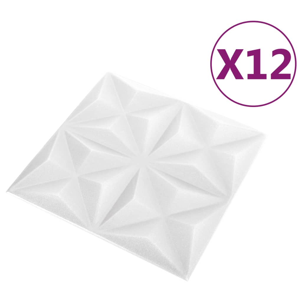 3D-veggpaneler 12 stk 50x50 cm origami hvit 3 m²