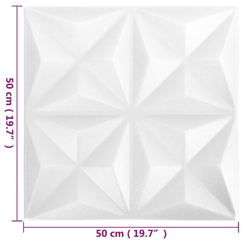 3D-veggpaneler 12 stk 50x50 cm origami hvit 3 m²