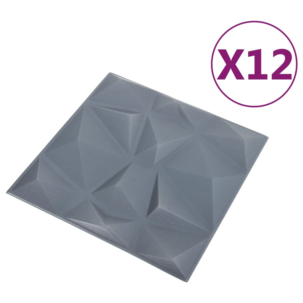 3D-veggpaneler 12 stk 50x50 cm diamant grå 3 m²
