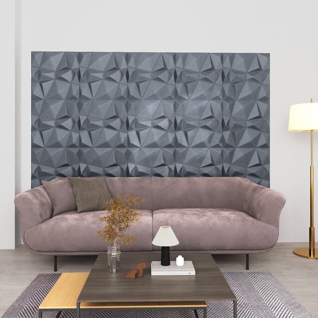 3D-veggpaneler 12 stk 50x50 cm diamant grå 3 m²