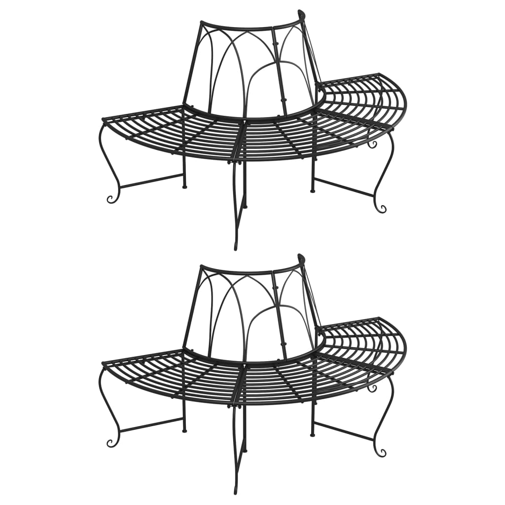 Benk halvrund tre 2 stk Ø159 cm svart stål vidaXL