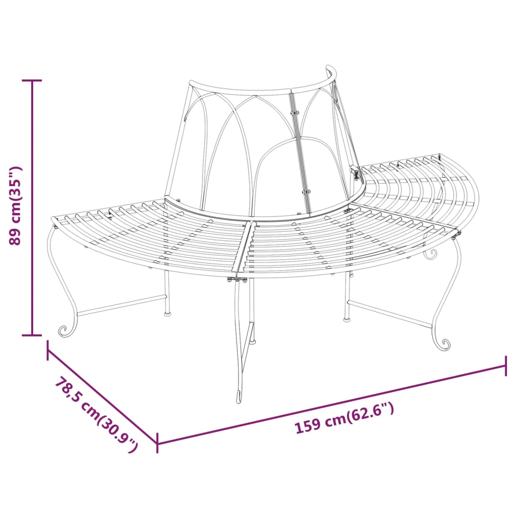 Benk halvrund tre 2 stk Ø159 cm svart stål vidaXL