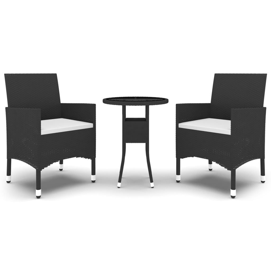 Hagebistrosett 3 deler polyrotting og herdet glass svart