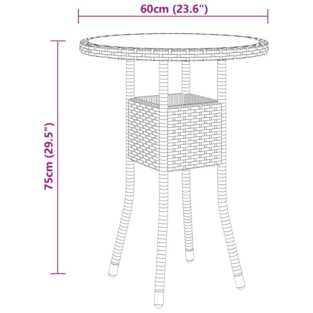 Hagebistrosett 3 deler polyrotting og herdet glass svart