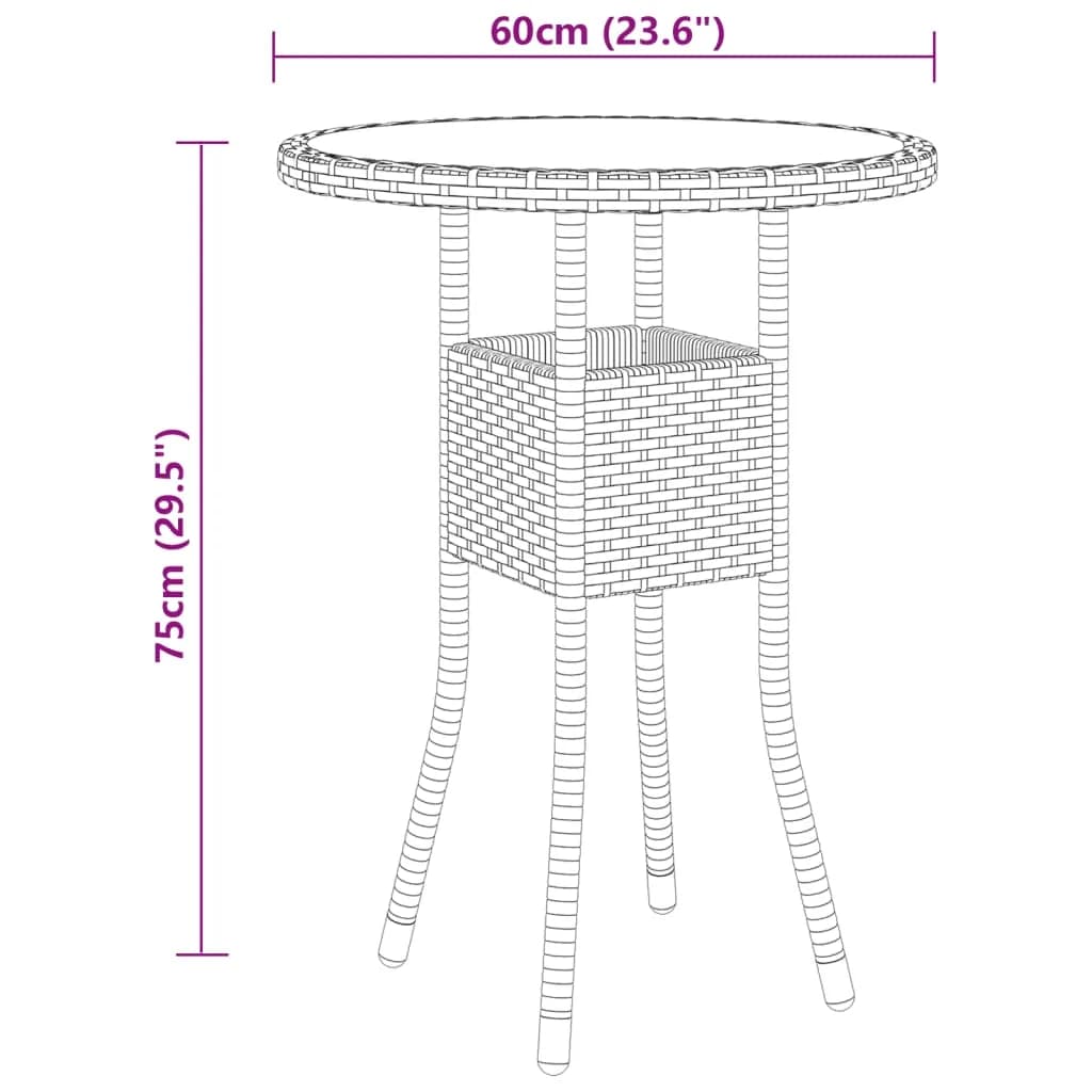 Hagebistrosett 3 deler polyrotting og herdet glass brun