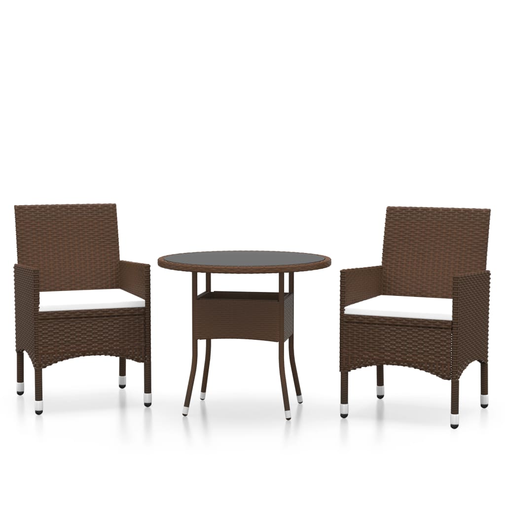Hagebistrosett 3 deler polyrotting og herdet glass brun