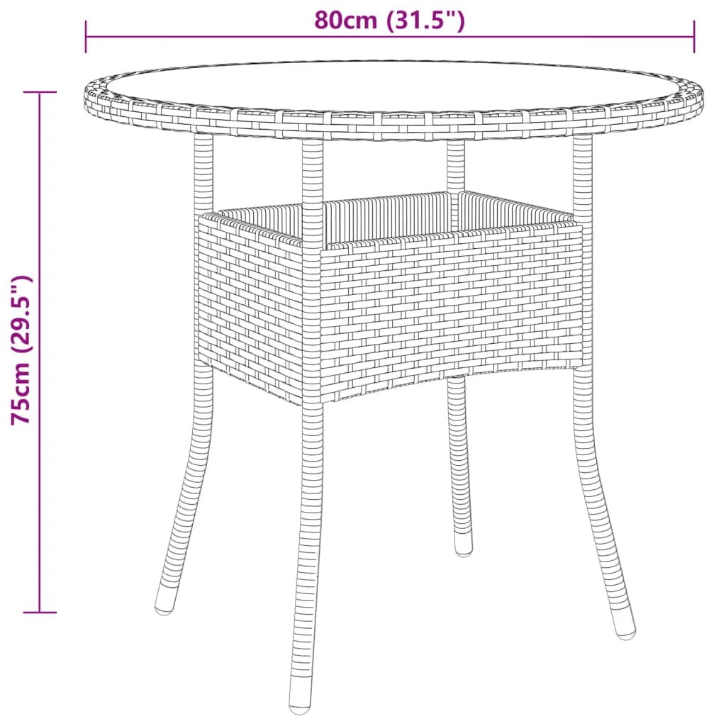 Hagebistrosett 3 deler polyrotting og herdet glass brun