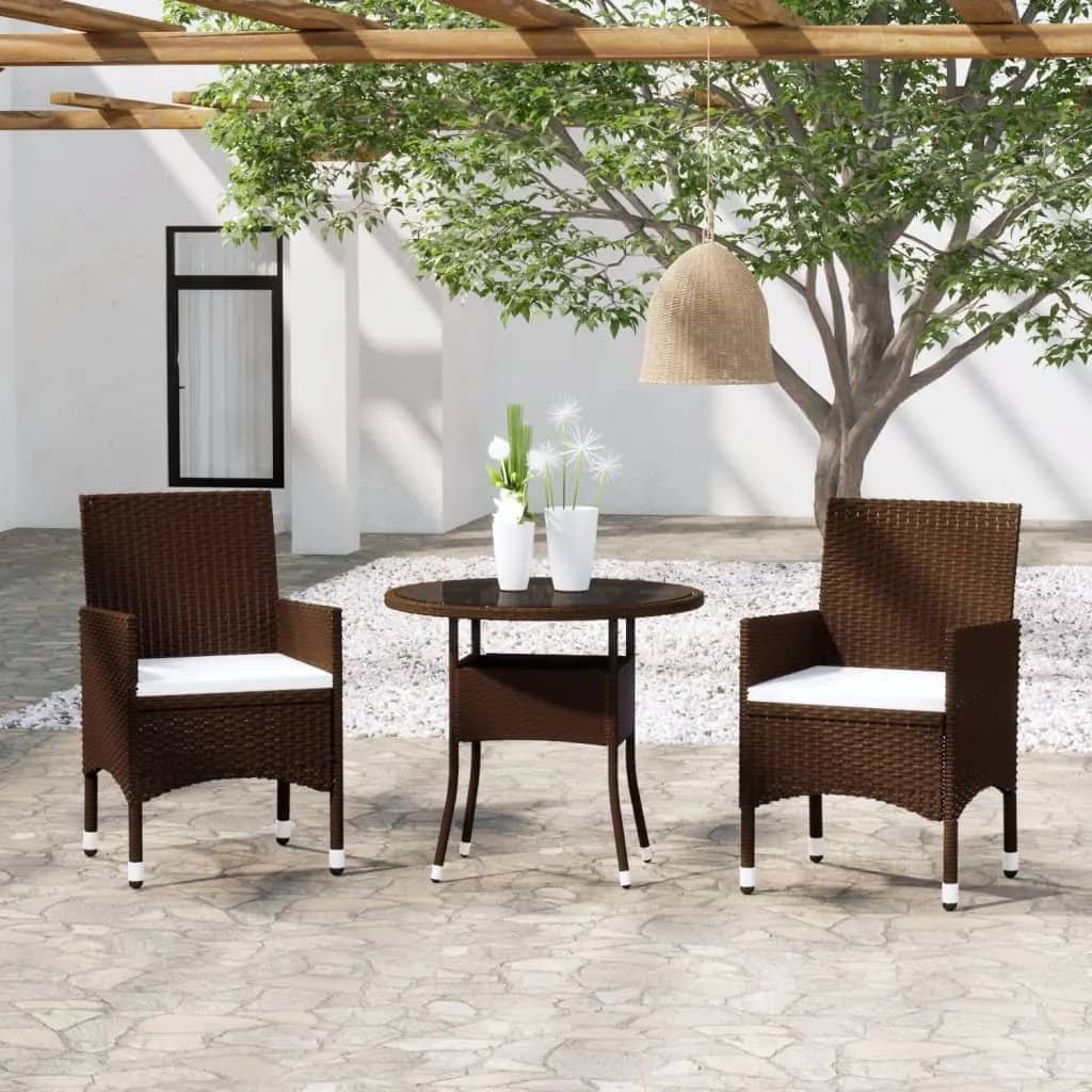 Hagebistrosett 3 deler polyrotting og herdet glass brun