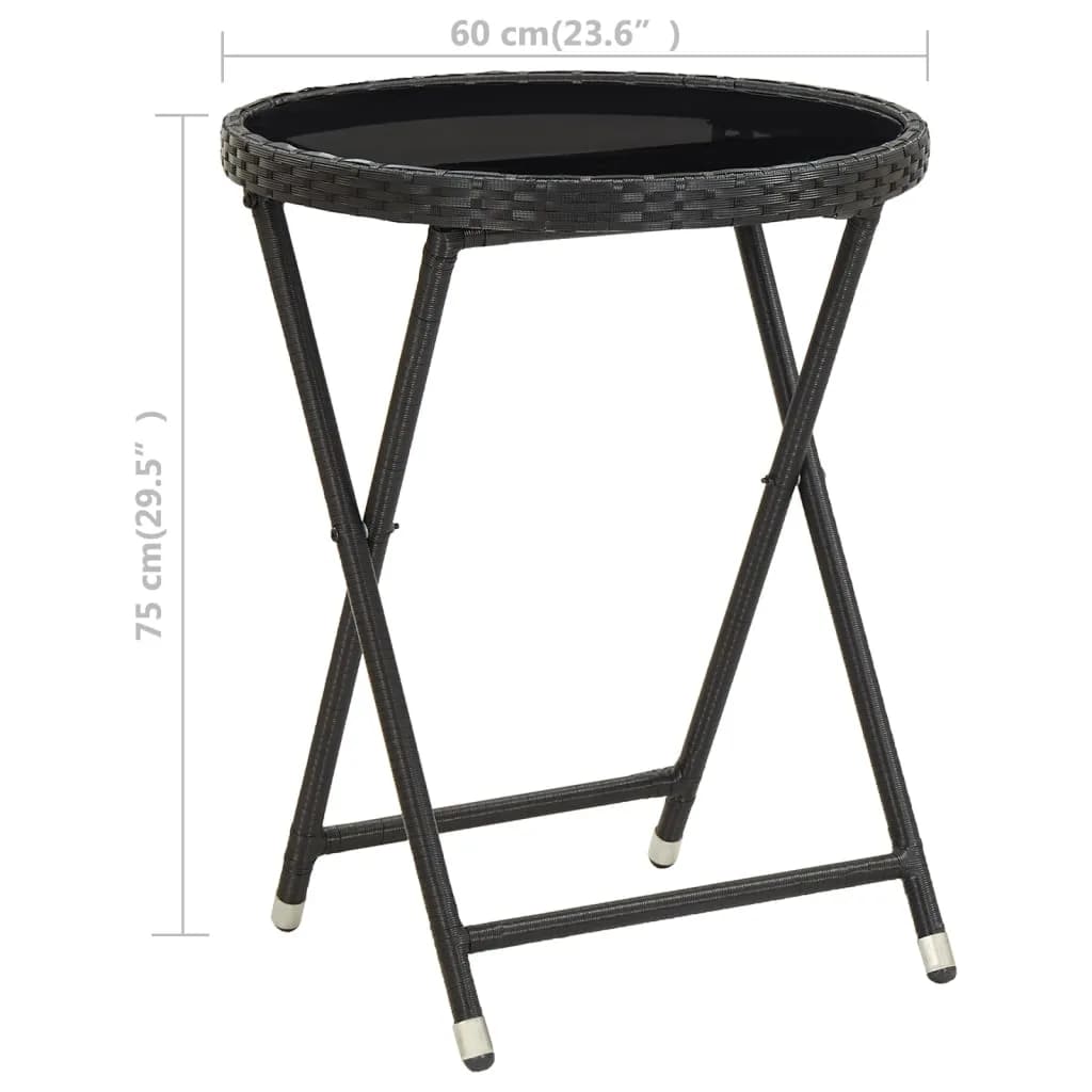 Hagebistrosett 3 deler polyrotting og herdet glass svart