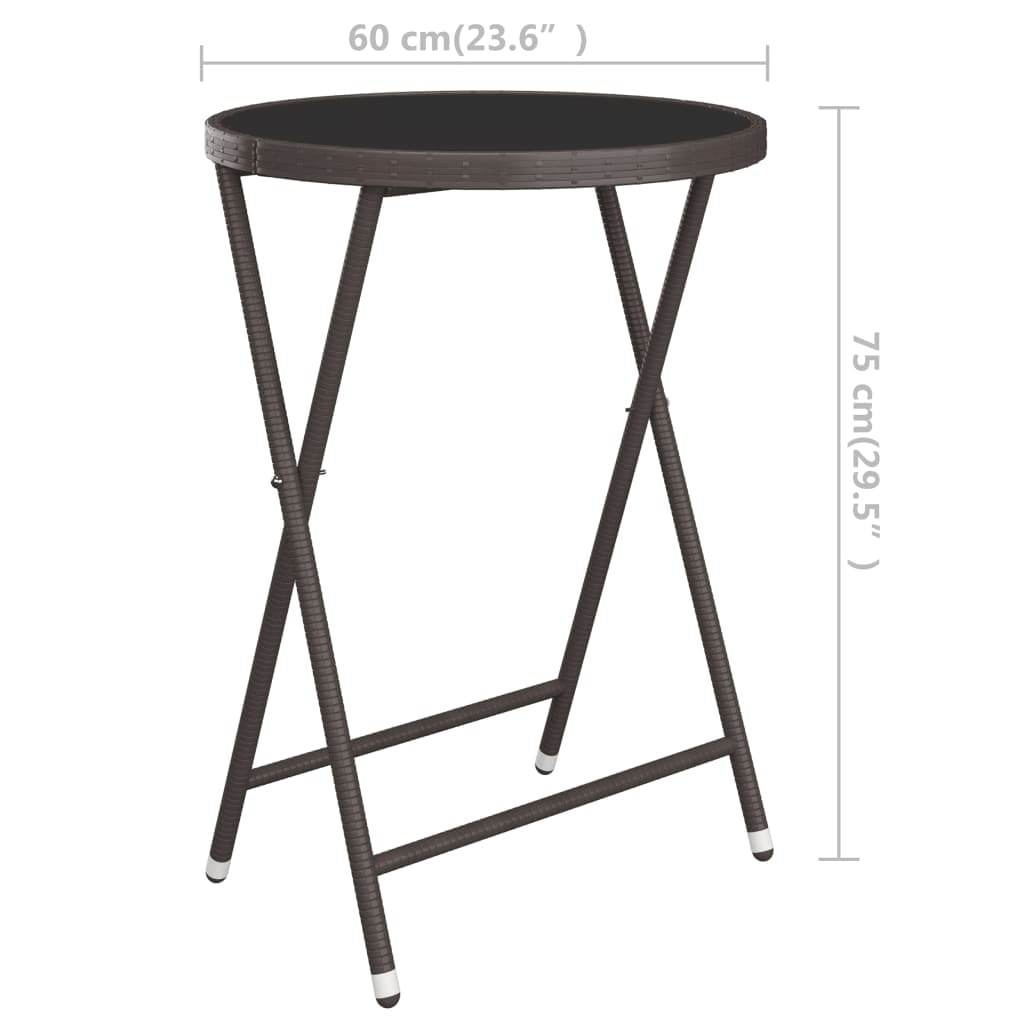 Hagebistrosett 3 deler polyrotting og herdet glass brun