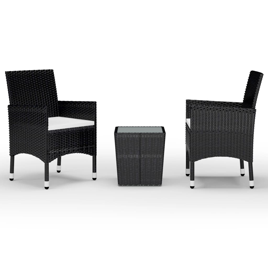 Hagebistrosett 3 deler polyrotting og herdet glass svart