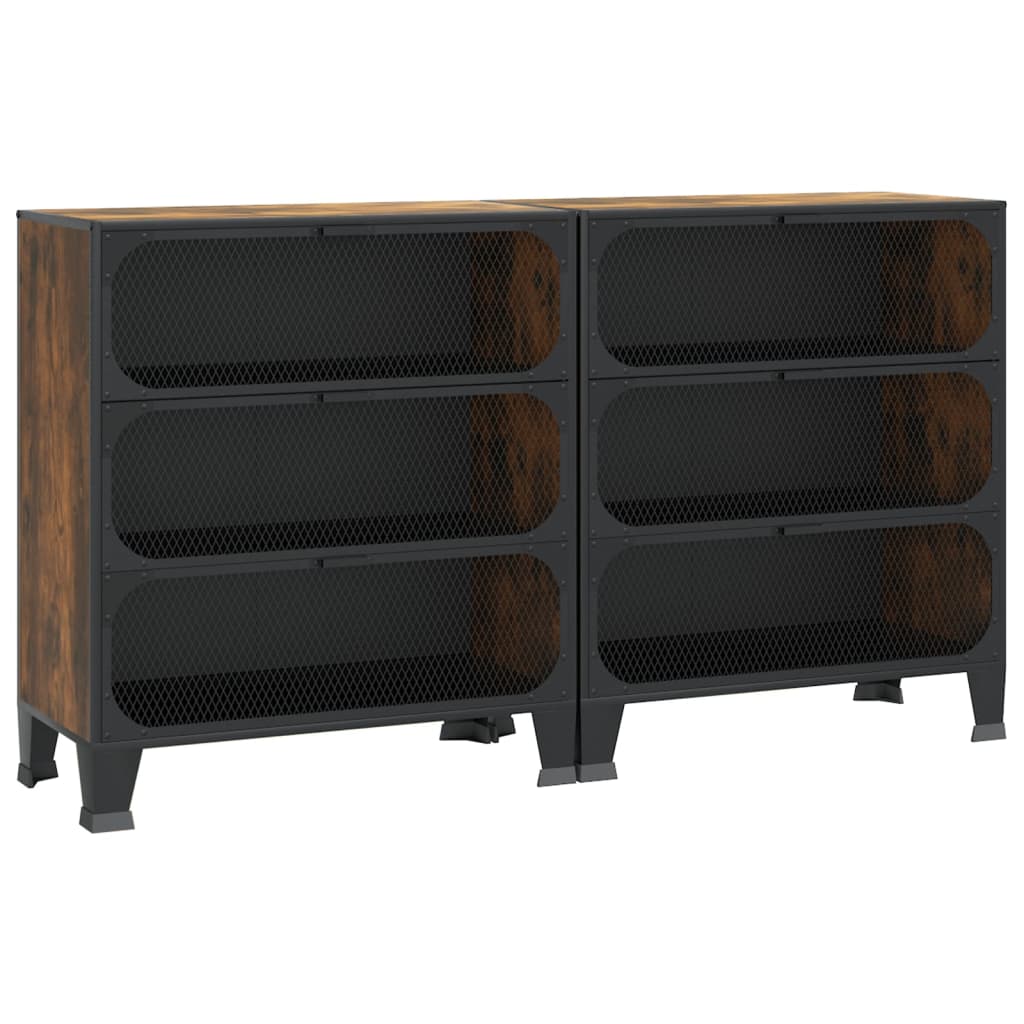 Oppbevaringsskap 2 stk rustikk brun 72x36x82 cm metall og MDF