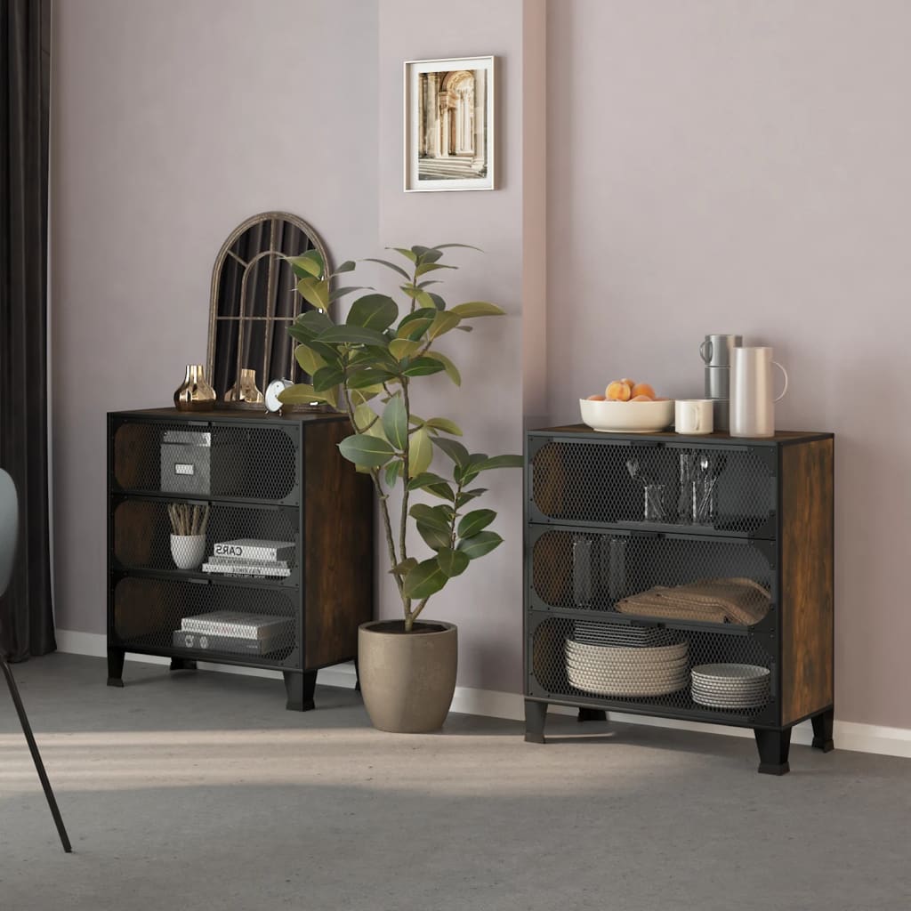 Oppbevaringsskap 2 stk rustikk brun 72x36x82 cm metall og MDF
