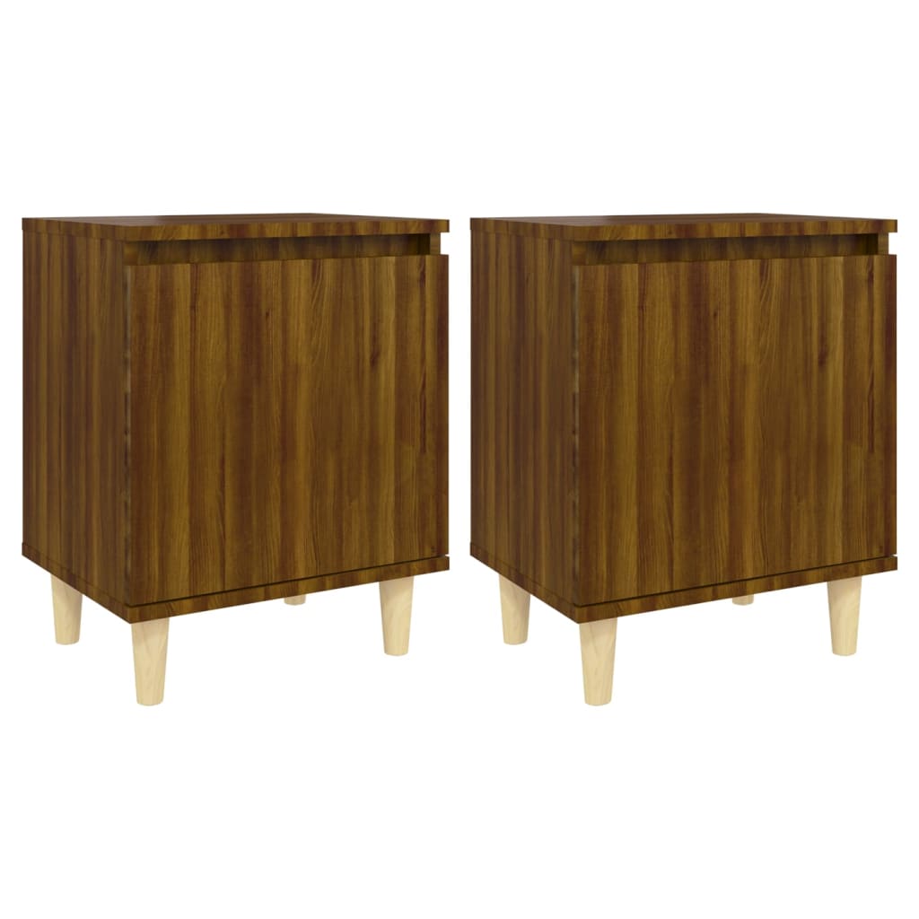 Nattbord med ben i heltre 2 stk brun eik 40x30x50 cm