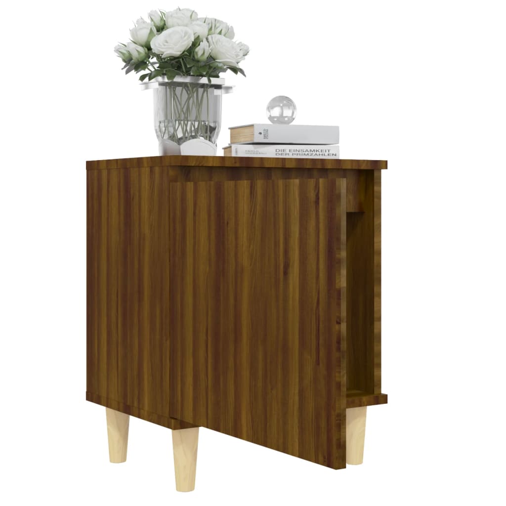 Nattbord med ben i heltre 2 stk brun eik 40x30x50 cm