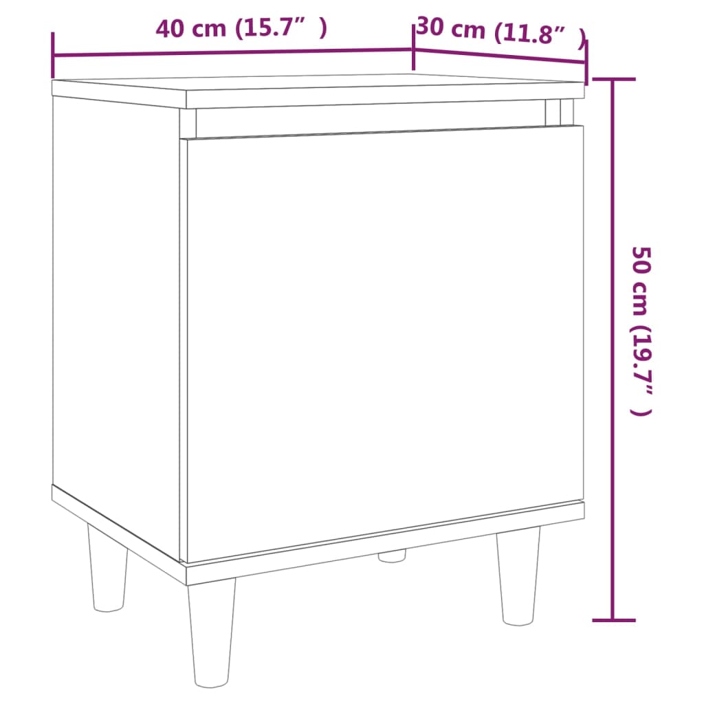 Nattbord med ben i heltre 2 stk brun eik 40x30x50 cm